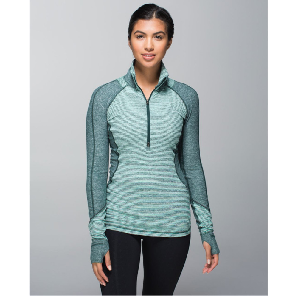 Lululemon Race Your Pace 1/2 Zip Size 2 Heather Green Striped Running Workout