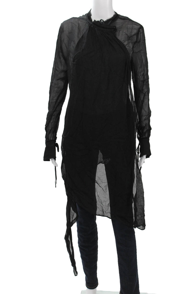 Zara Womens Tunic Black Viscose High Neck Long Sleeve Drawstring Gothic Size SFree Shipping in US $100+ Orders | $6.95 Orders Below