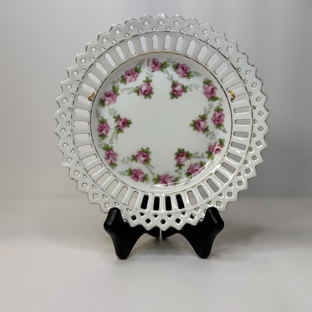 Vintage Reticulated Porcelain Pierced Decorative Small 6” Plate Made in Germany