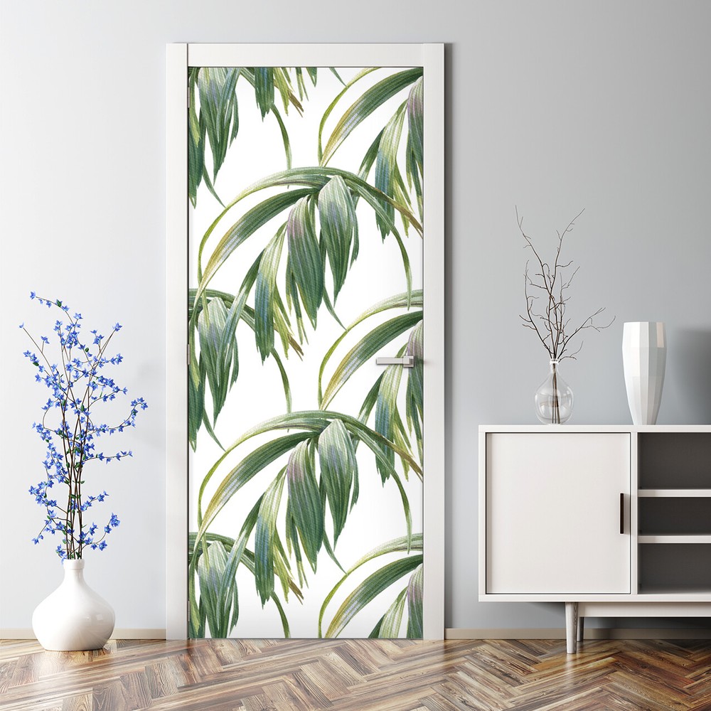 Exotic Leaf Peel and Stick Bubble-Free Self-Adhesive Door Decal  