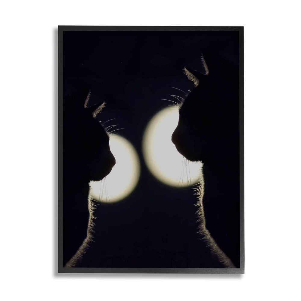 Black Cats Silhouettes Nighttime Moonlight Animals Framed Wall Art, Design By...