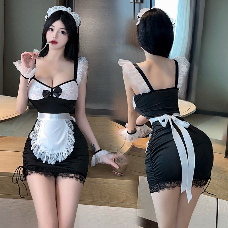 Japanese Sweet Maid Dress Lace Sleepwear Nightwear Sexy Lingerie Cosplay Costume
