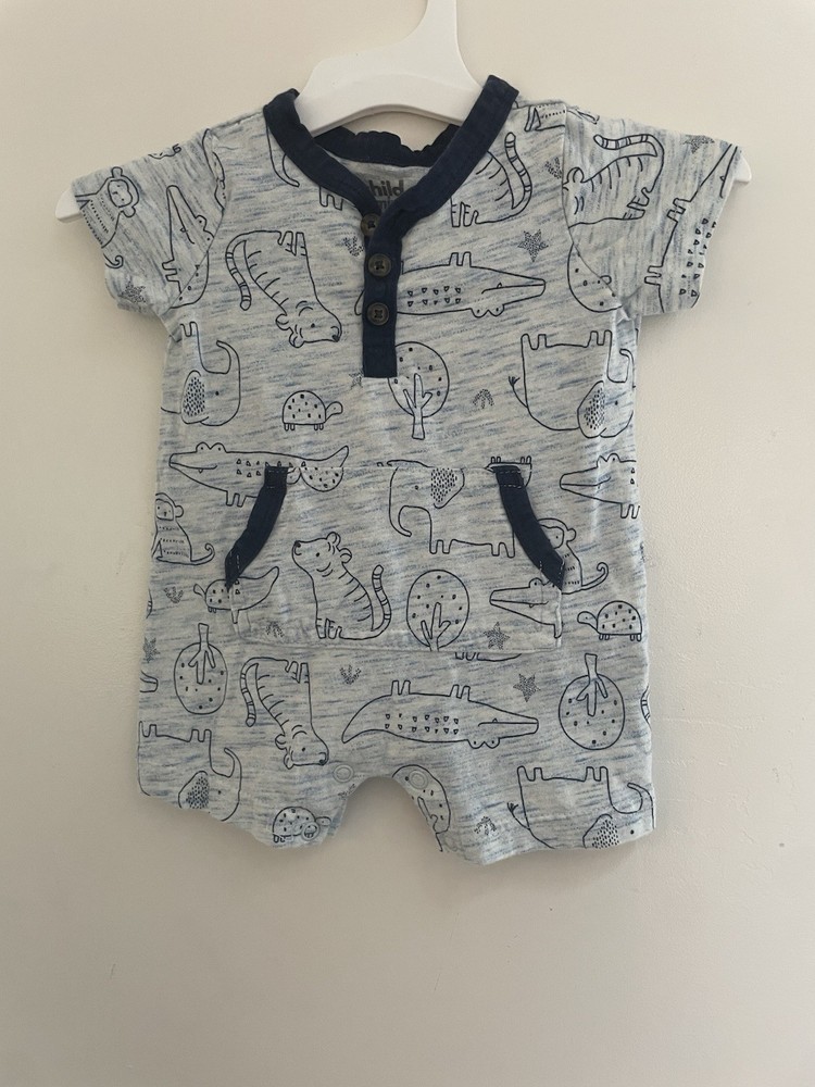 Carter's Baby Boys Cute Animals 100% Cotton Henley Short Sleeve Romper Blue 0-3M