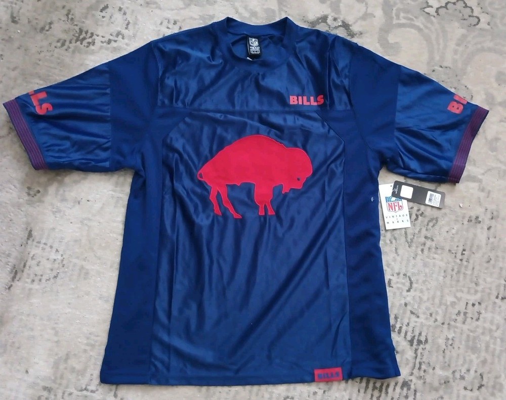 Buffalo Bills NFL Retro Vintage Jersey Mens Large Blue Embroidered Logo