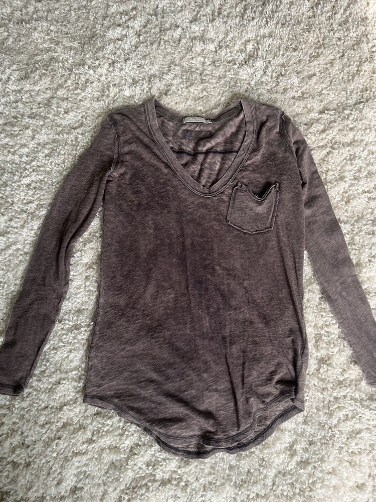 Free People Top Sz xs Betty Long Sleeve Sheer Oversized Relaxed Shirt brown