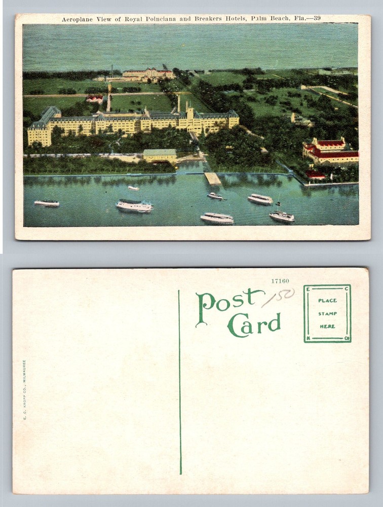 Palm Beach, FL-Florida, Aerial View Royal Poinciana Hotels Vintage Postcard