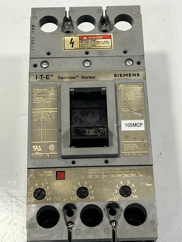 Siemens FXD63A150 600V 150A 3-Pole Molded Case Circuit Breaker