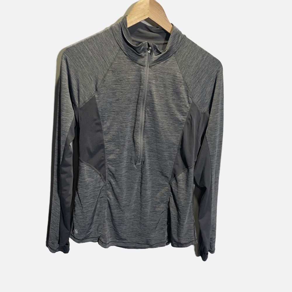 Athleta Momentum Half Zip Gray Space Dye Mesh Pullover Top 983043 Womens Medium