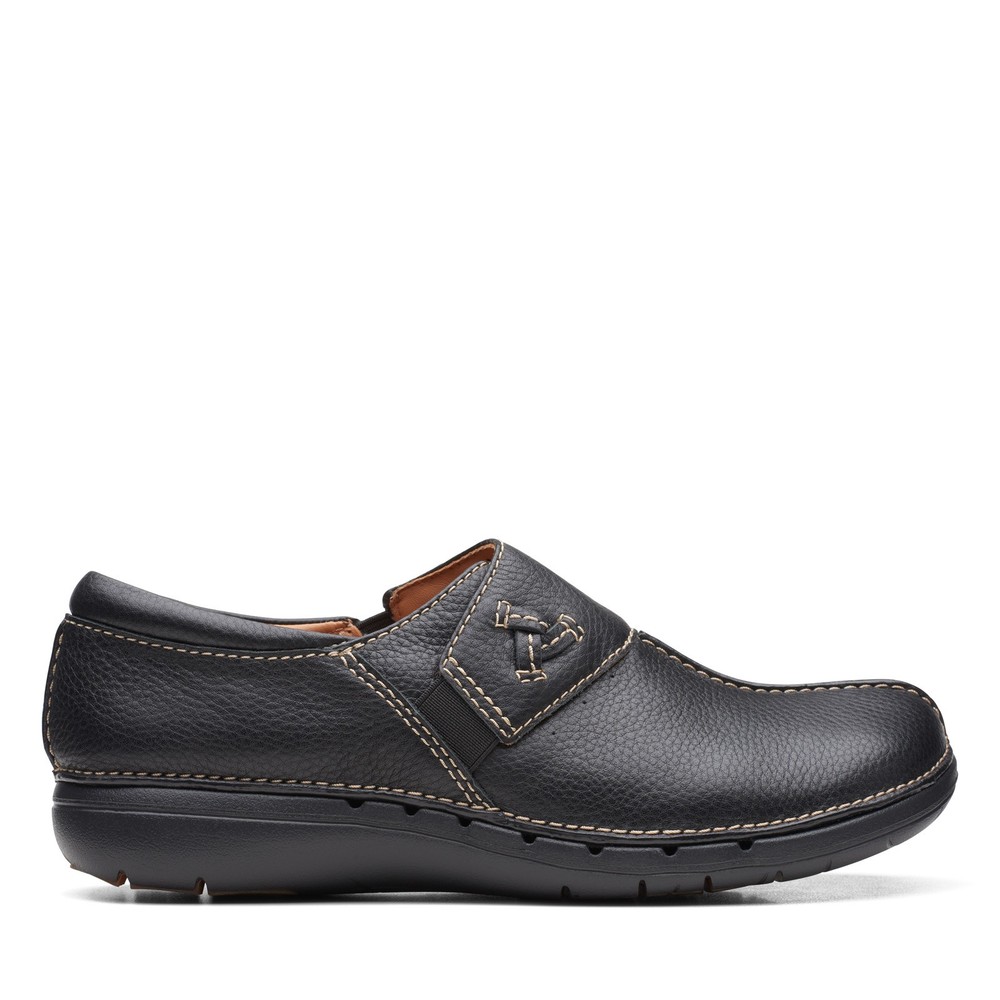 Clarks Un Loop Ave 26168708 Womens Black Leather Slip On Loafer Flats Shoes