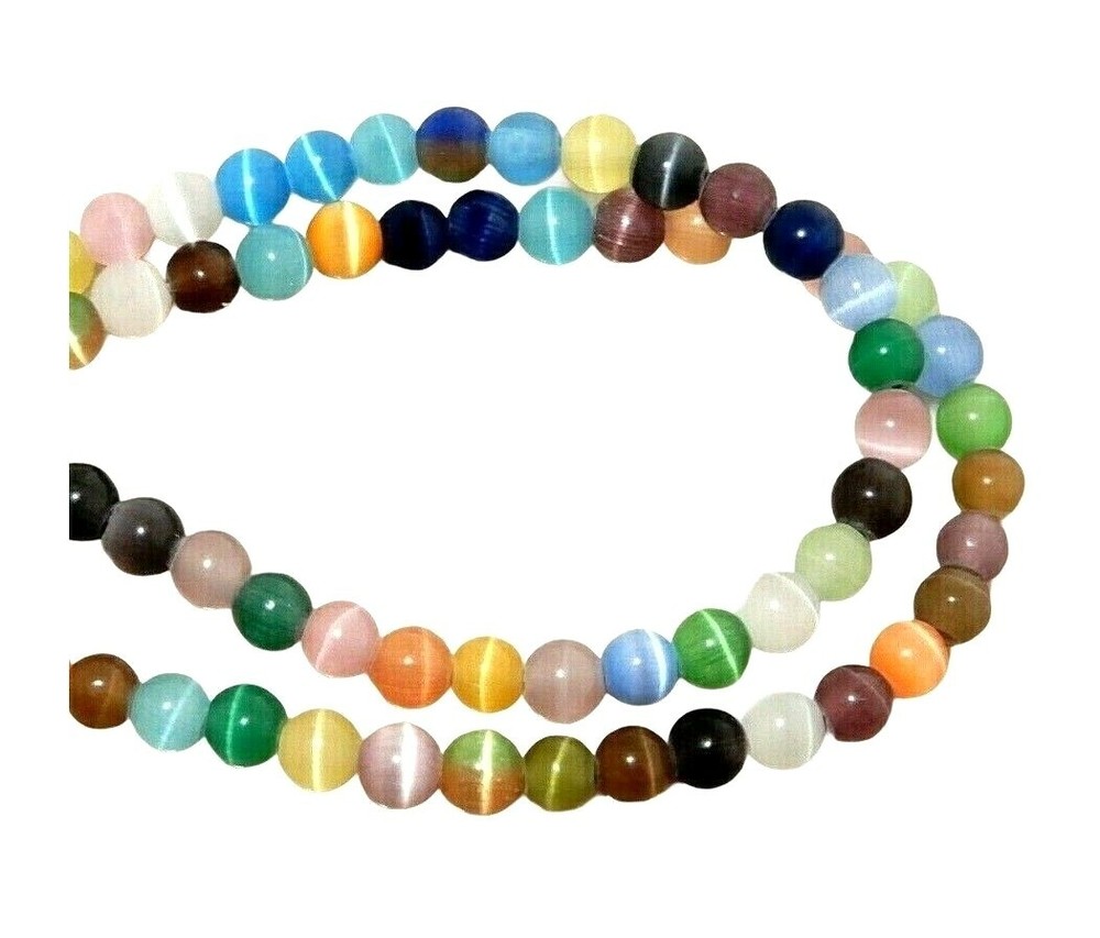 98 Multicolor 4mm Small Round Spacer Cat's Cats Eye Fiberoptic Mix Glass Beads