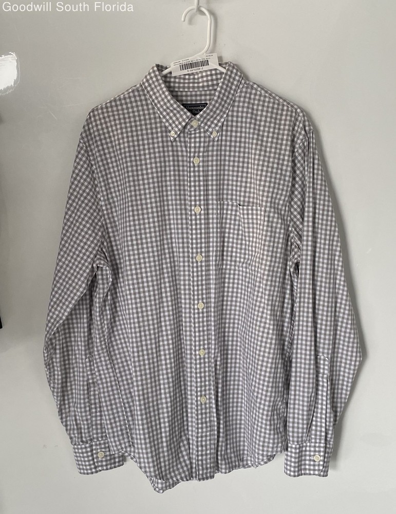 Abercrombie & Fitch Mens White Gray Gingham Long Sleeve Button-Up Shirt Size XL