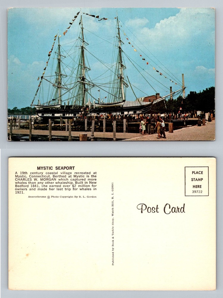Mystic, CT-Connecticut, Mystic Seaport Charles W. Morgan Ship Vintage Postcard