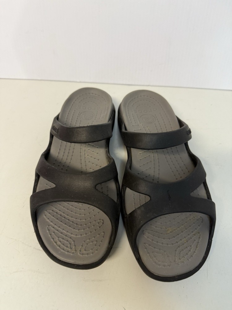 Crocs Meleen Twist 202497 Women Size 11 Black Gray Strappy Slip On Slide Sandals
