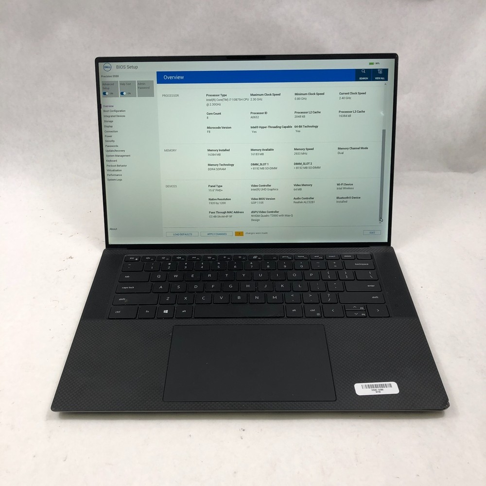Dell Precision 5550 Intel Core i7-10875H 16GB RAM 512GB NVMe T2000 NO OS *Read*