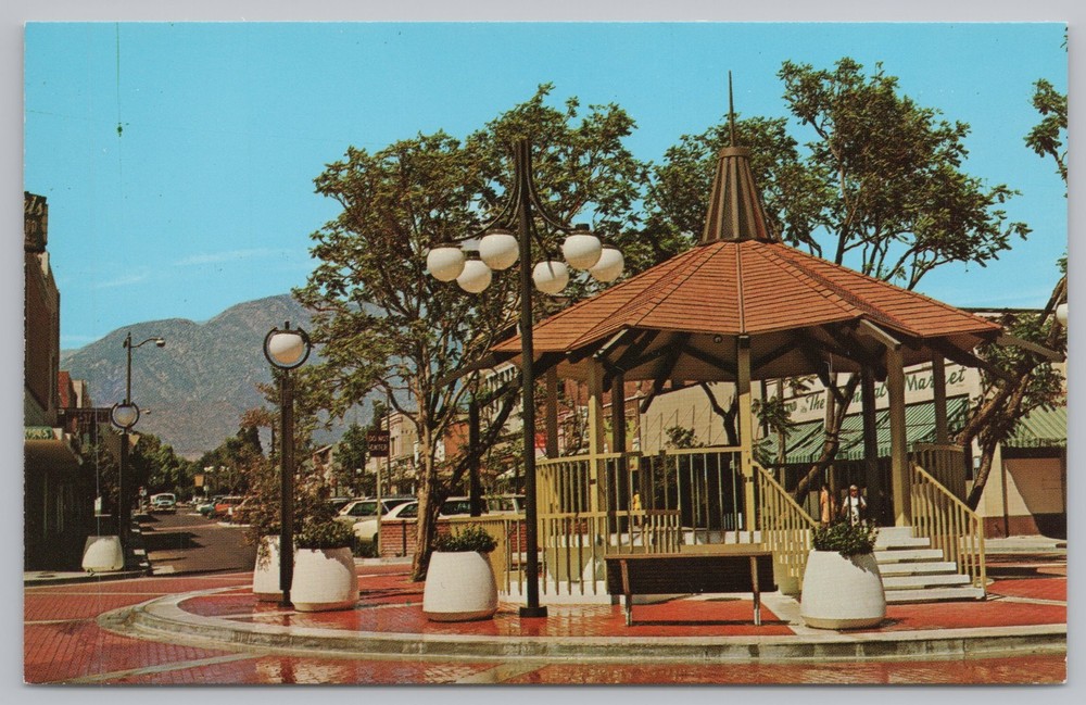 Upland California~Downtown Mall~Central Gazebo~Mountains To North~Vintage PC