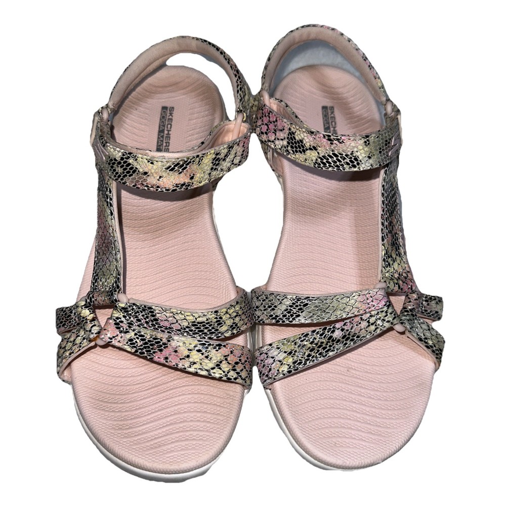 Skechers Womens Brilliancy Sandals Pink Snake Skin Strap Goga Mat Size 8