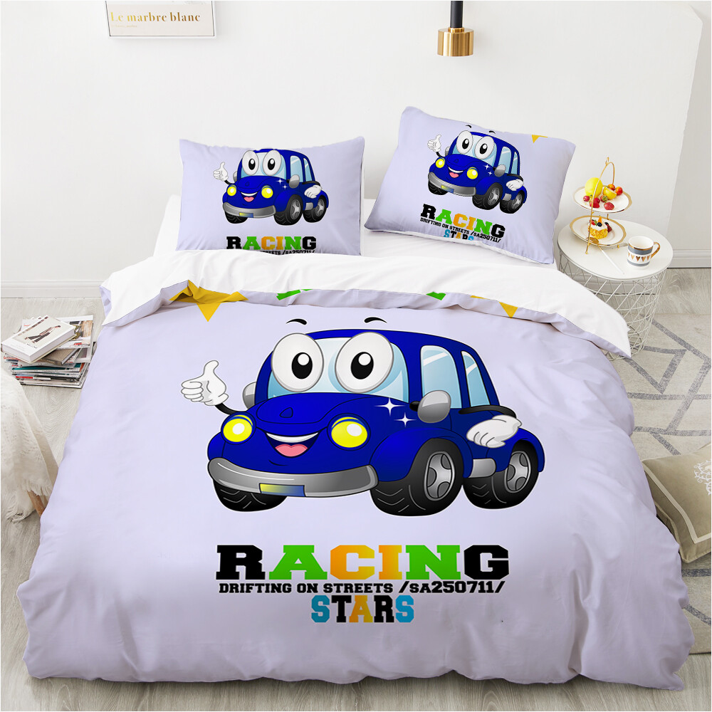 3D Cartoon Car ZHUA006 Bed Pillowcases Quilt Duvet Cover Set Queen King Zoe