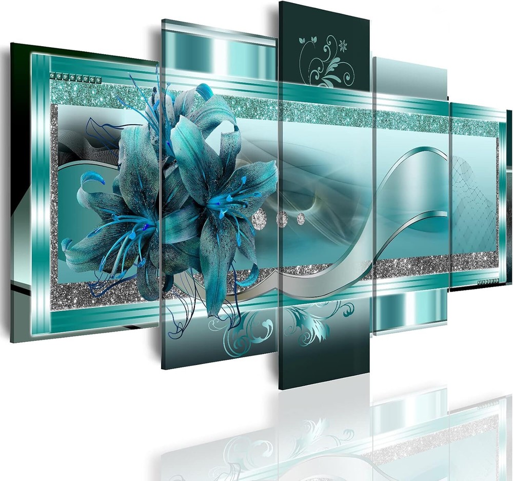 LUDUHU Turquoise Orchid Flowers Canvas Print - Abstract Oversize 40x20inch, A