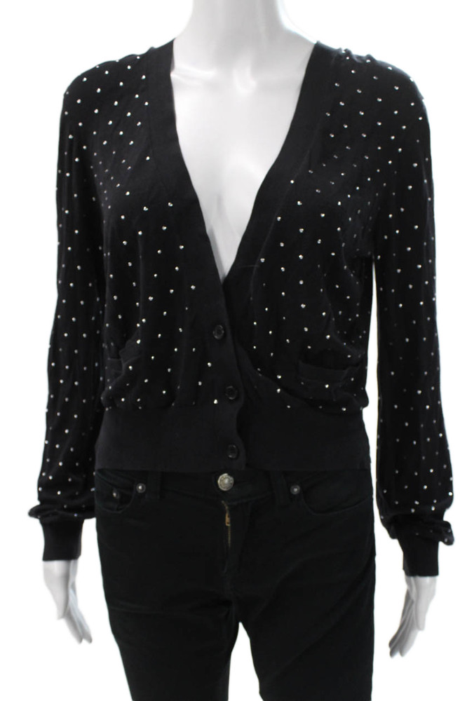 BCBG Max Azria Womens Silk Polka Dot V Neck Long Sleeve Cardigan Size SFree Shipping in US $100+ Orders | $6.95 Orders Below