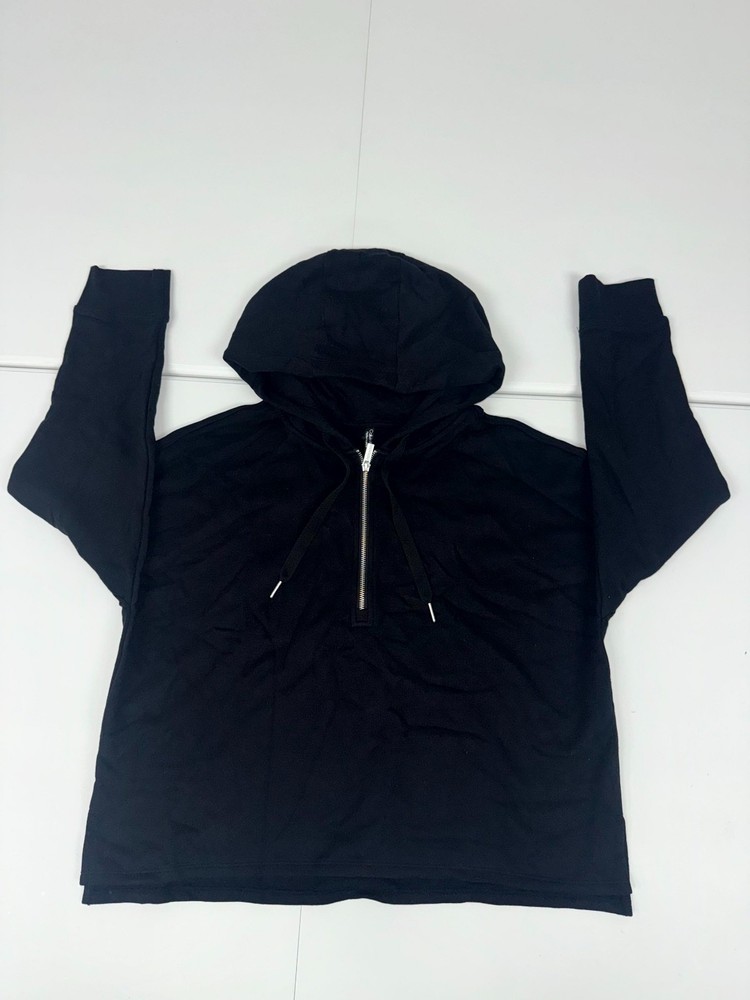 Calvin Klein Performance Cropped Hoodie Womens XL Black Fleece Lined Half Zip
