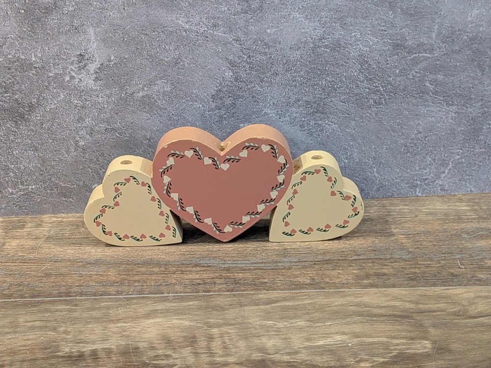 Vintage Cottagecore Wooden Heart Shelf Sitter Candle Holder Farm Decor Grandma