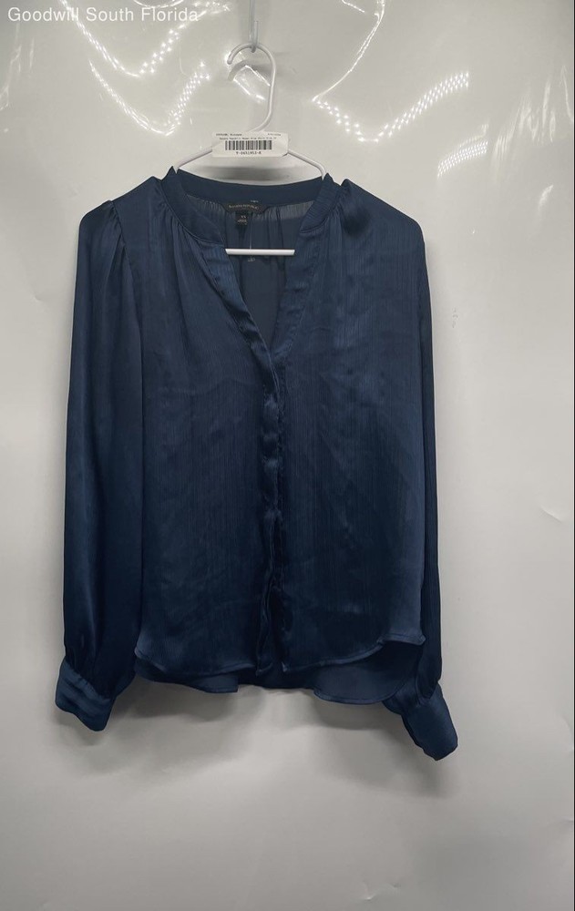 Banana Republic Womens Blue Long Sleeve V-Neck Button Front Blouse Top Size XS