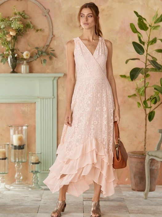 NEW SUNDANCE CATALOG Women Champs De Fleur PINK Lace Sleeveless Dress Formal M