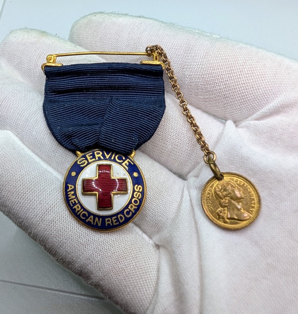 Vintage American Red Cross Service Medal & George Washington Token Lapel Pin