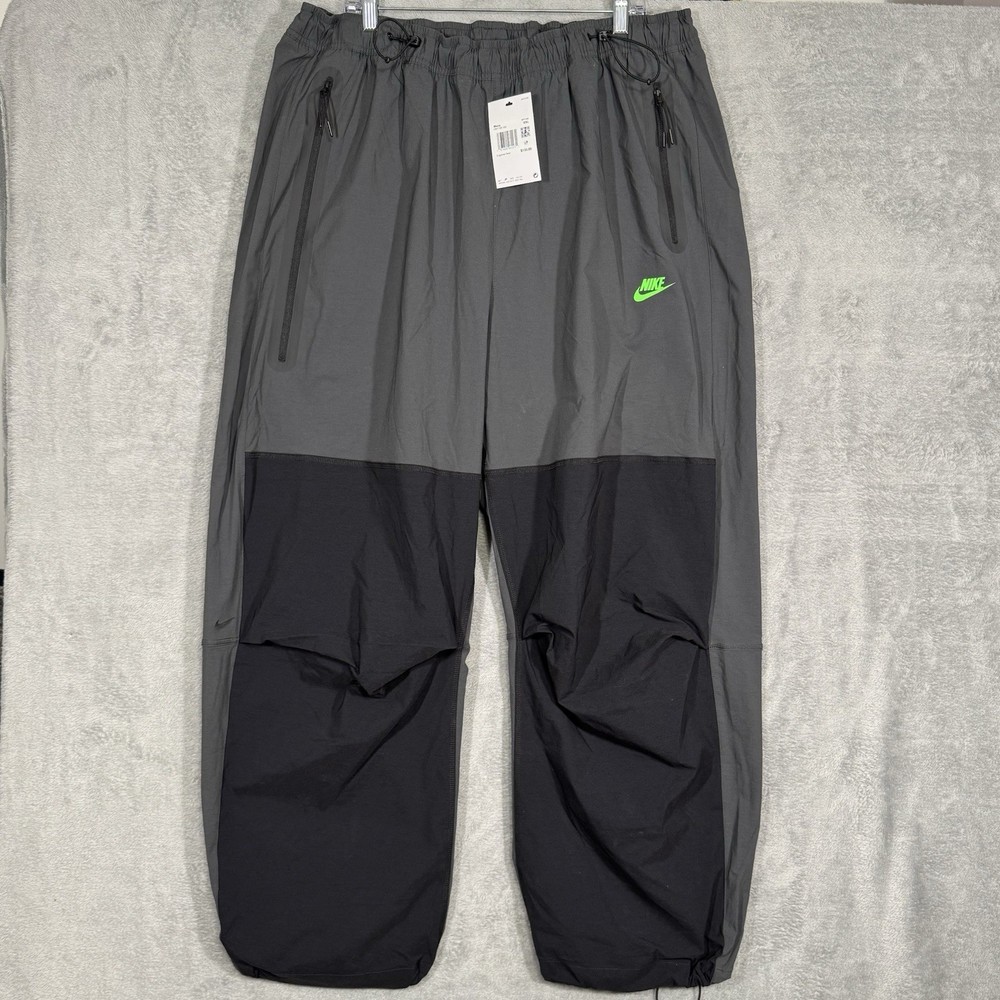 Nike Gray Black Oversized Parachute Stacked Pants XXL NWT Baggy Y2K Techwear 90s