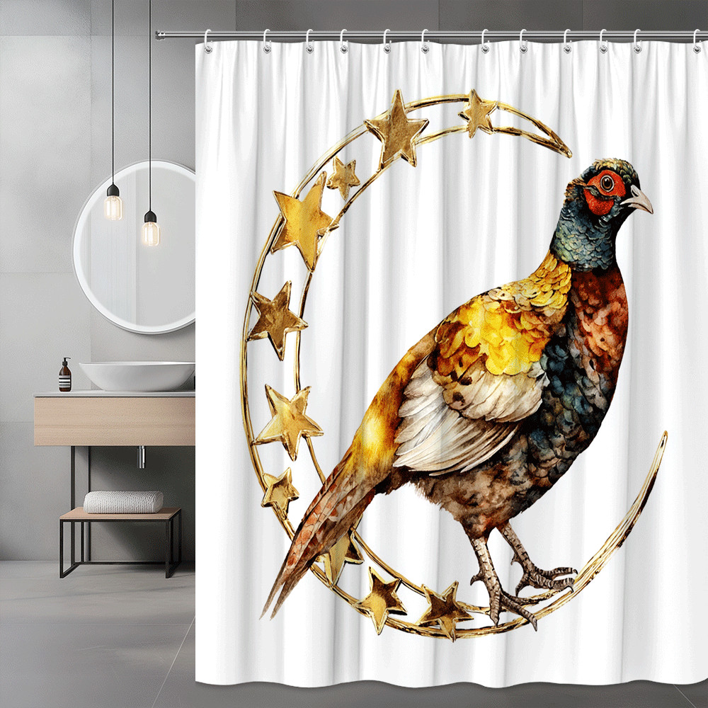 Pheasant Moon Star Shower Curtain, Bird Print Bathroom Decor