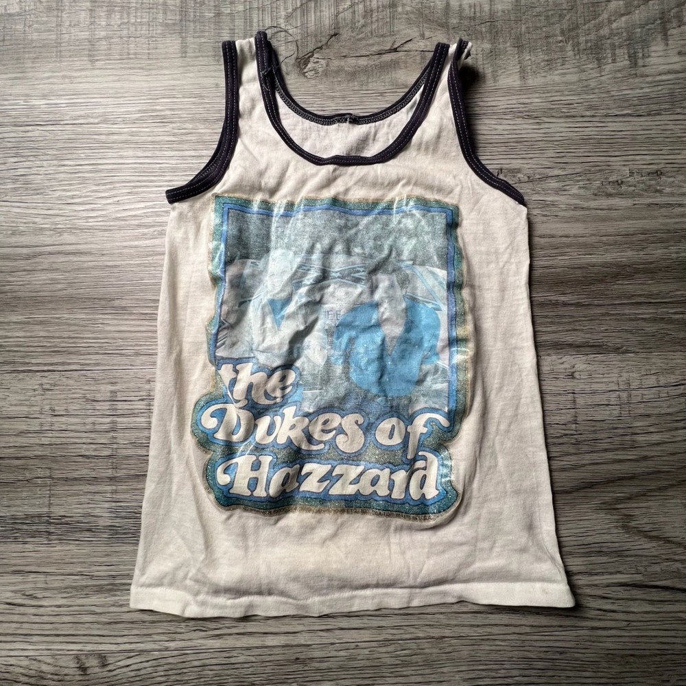 Warner Bros Dukes of Hazzard Tank Top Boys XS White Vintage 80s Ringer Graphic