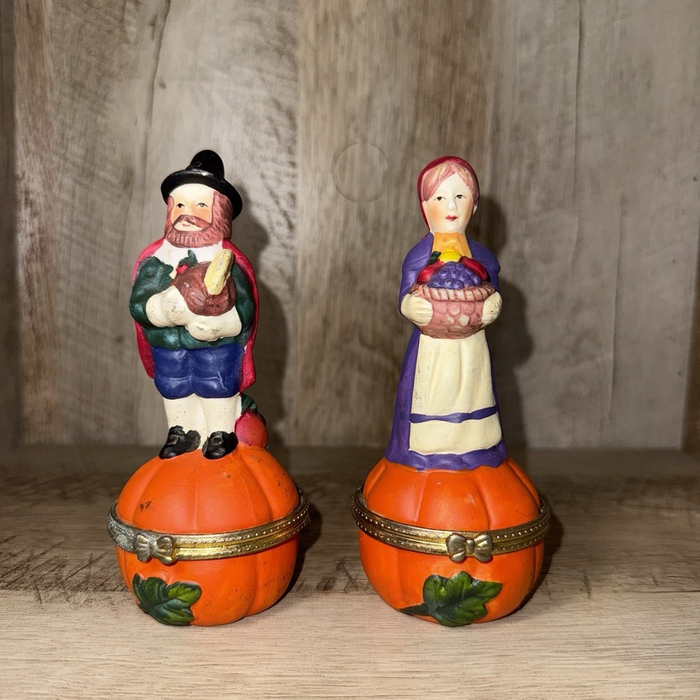 ⭐️ Midwest of Cannon Falls Hinged Trinket Boxes Pilgrim Man Woman Thanksgiving