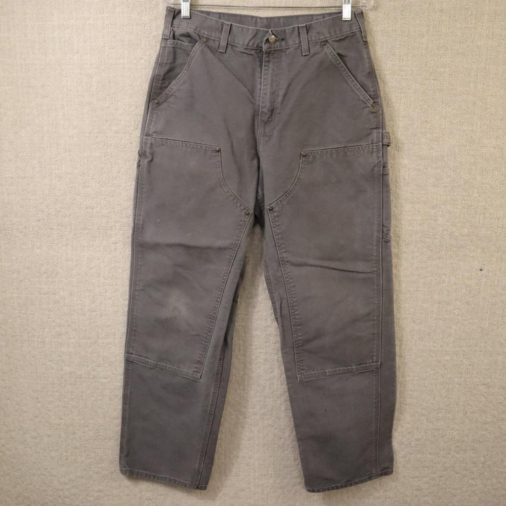 Carhartt Double Knee Pants Dungaree Carpenter Mens 32x32 Gray Canvas B136 GVL