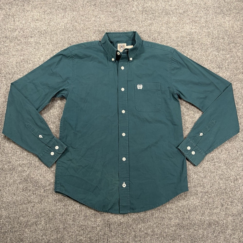 Cinch Long Sleeve Button Up Shirt Boys L 12 Dark Teal White Logo Western