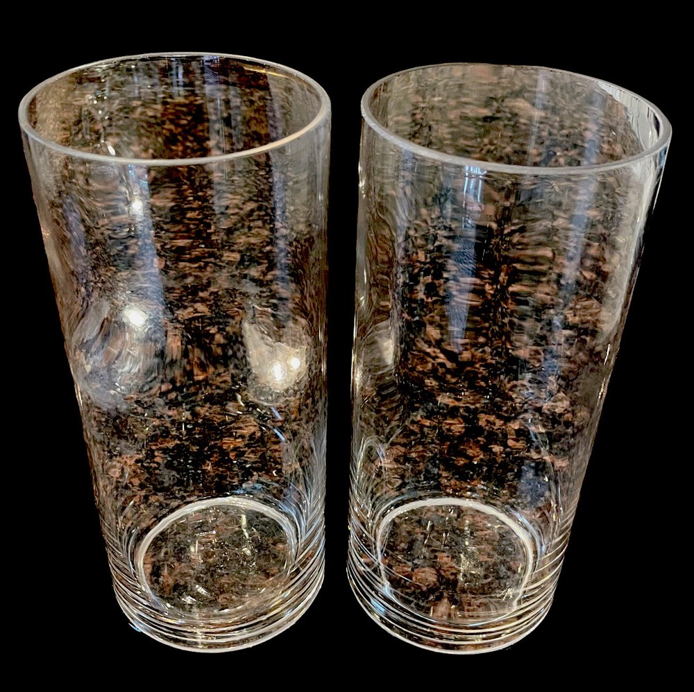 Matching Pair of Art Glass Clear Cylinder Vases Flower Centerpiece Decorating 9
