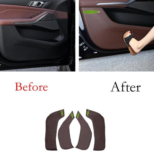 Cover Trim Fit For BMW X7 G07 2019-2022 Inner Door Brown Leather Anti-Kick Panel