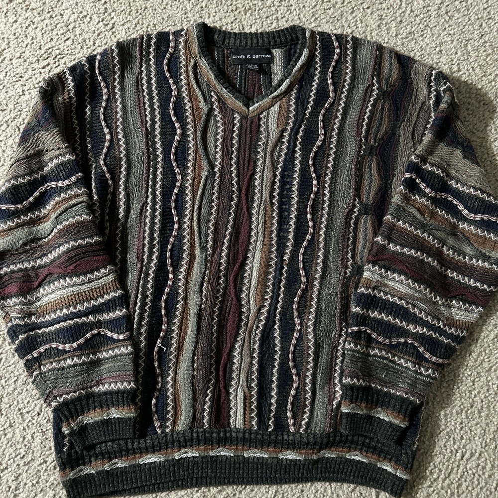 Croft & Barrow Men's Multicolor 3D Knit Sweater Vintage 90s Coogi Style Sz L