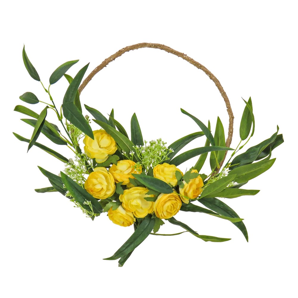 16-Inch Spring Artificial Wreath with Buttercups and Baby's Breath