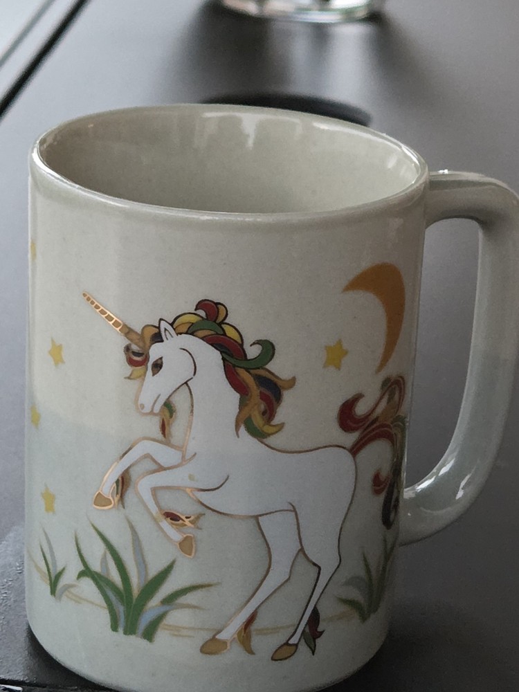 Vintage OTAGIRI Japan Unicorn Coffee Mug 4” Fantasy Ceramic Cup Rainbow Mane