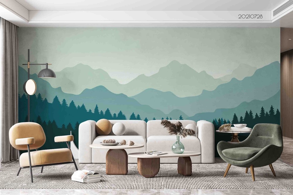 3D Abstract Mountain Pine Forest Wall Murals Wallpaper Murals Wall Sticker-image