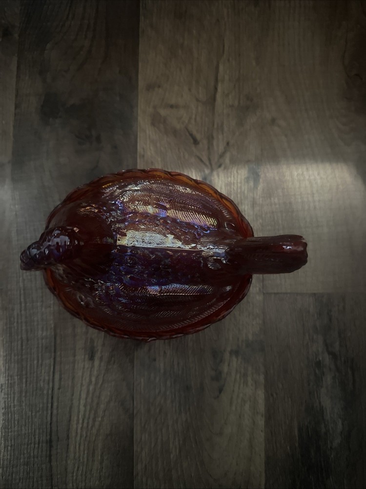 Vintage Fenton Amberina Carnival Glass Hen on Nest 5 Inch Collectible