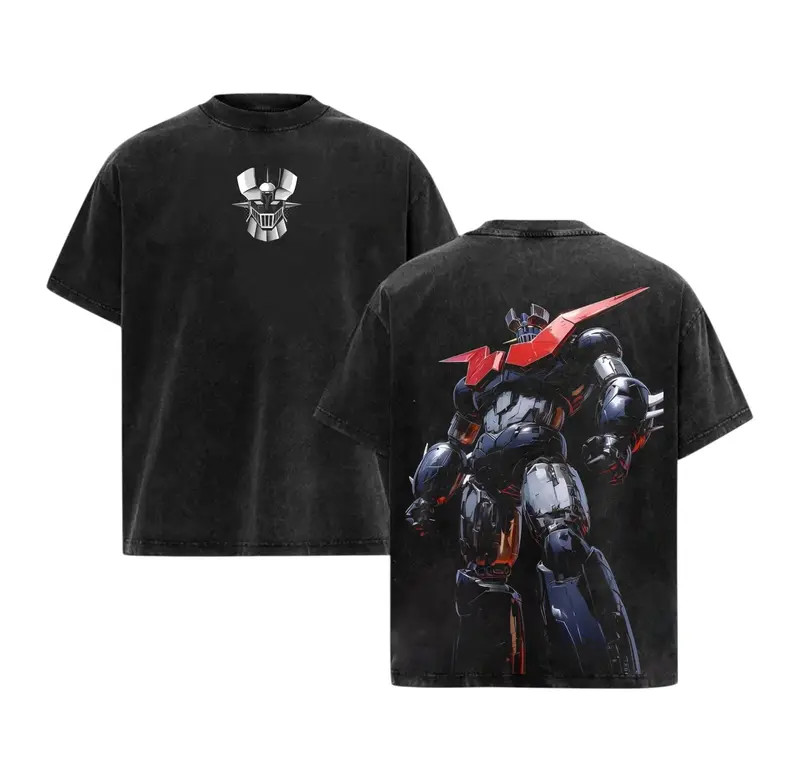 New Mazinger Z Mecha Washed Tee – Retro Mecha Robot Vintage Graphic T-Shirt, Ove