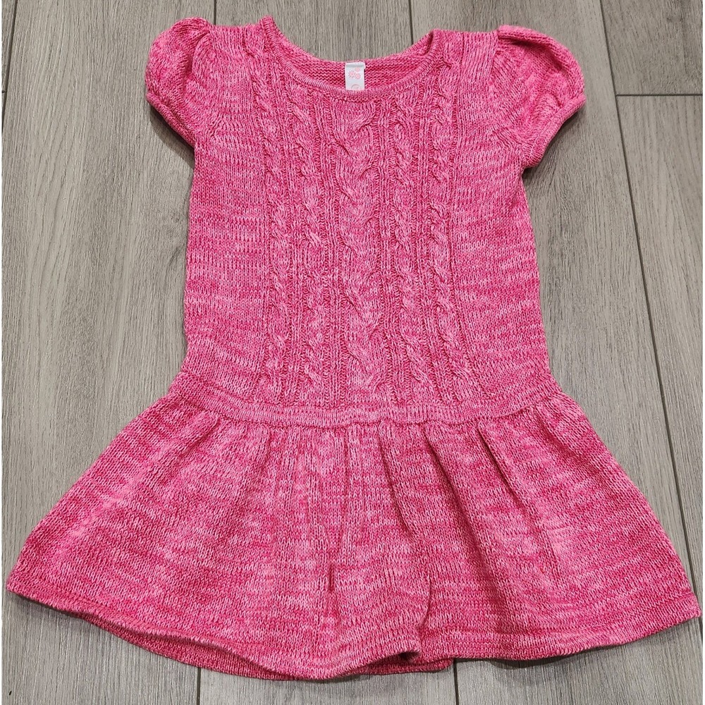 Cherokee Toddler Girl Cable Knit Sweater Dress Pink Size 5T Short Sleeve