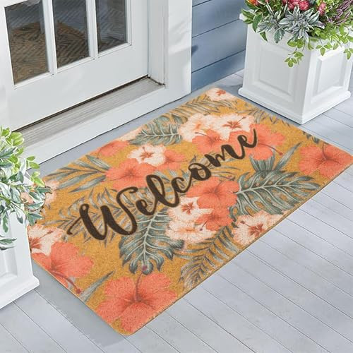 Hello-Spring Welcome Frontdoor-Mats Summer-Floral Outdoor-Entrance-Mats Faux