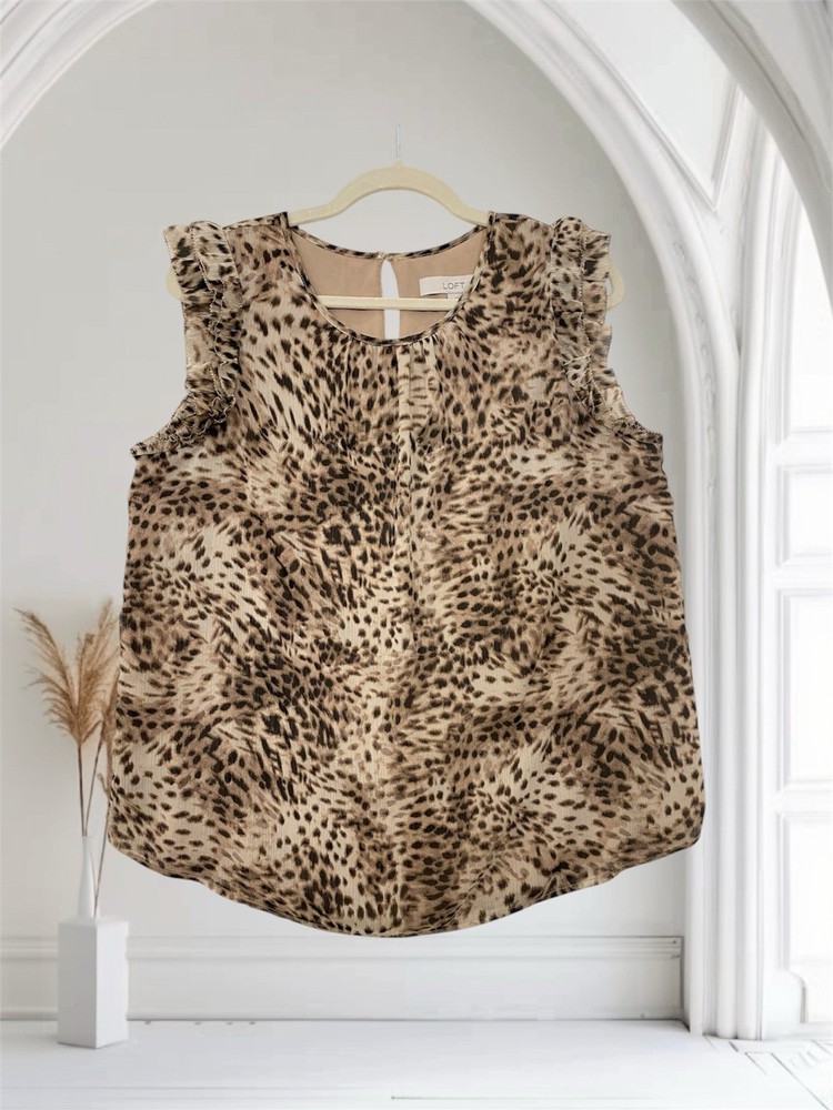 LOFT Animal Print Ruffle Sleeveless Top Women’s Size Medium
