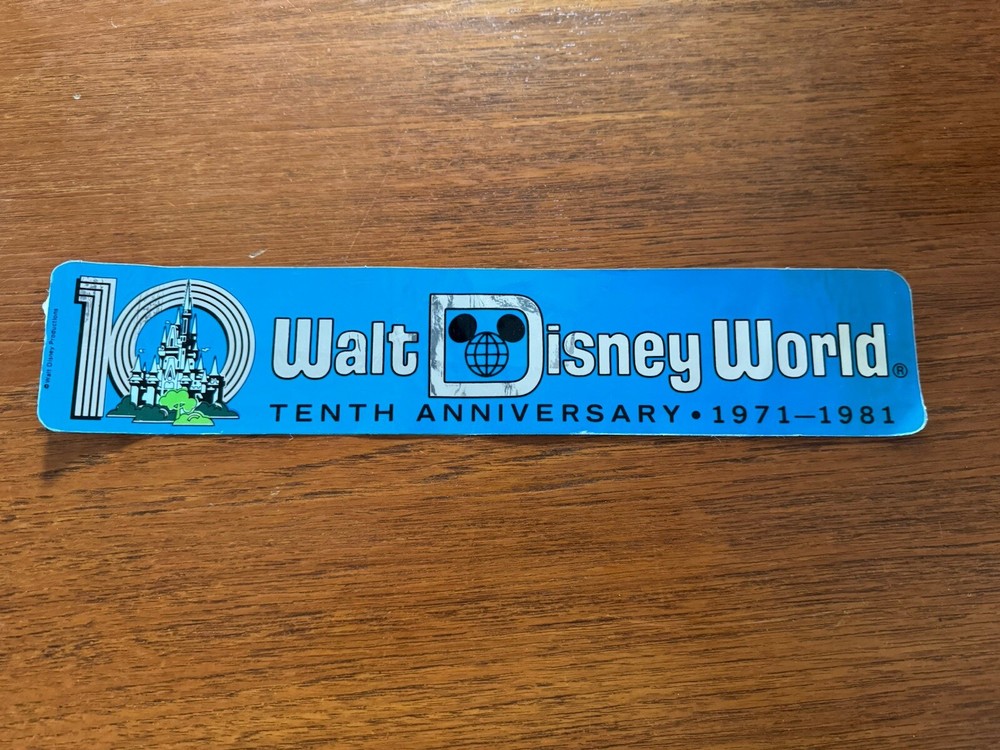 Vintage 1971-1981 Walt Disney World 10 Year Anniversary Bumper Sticker 14 Inch Large  