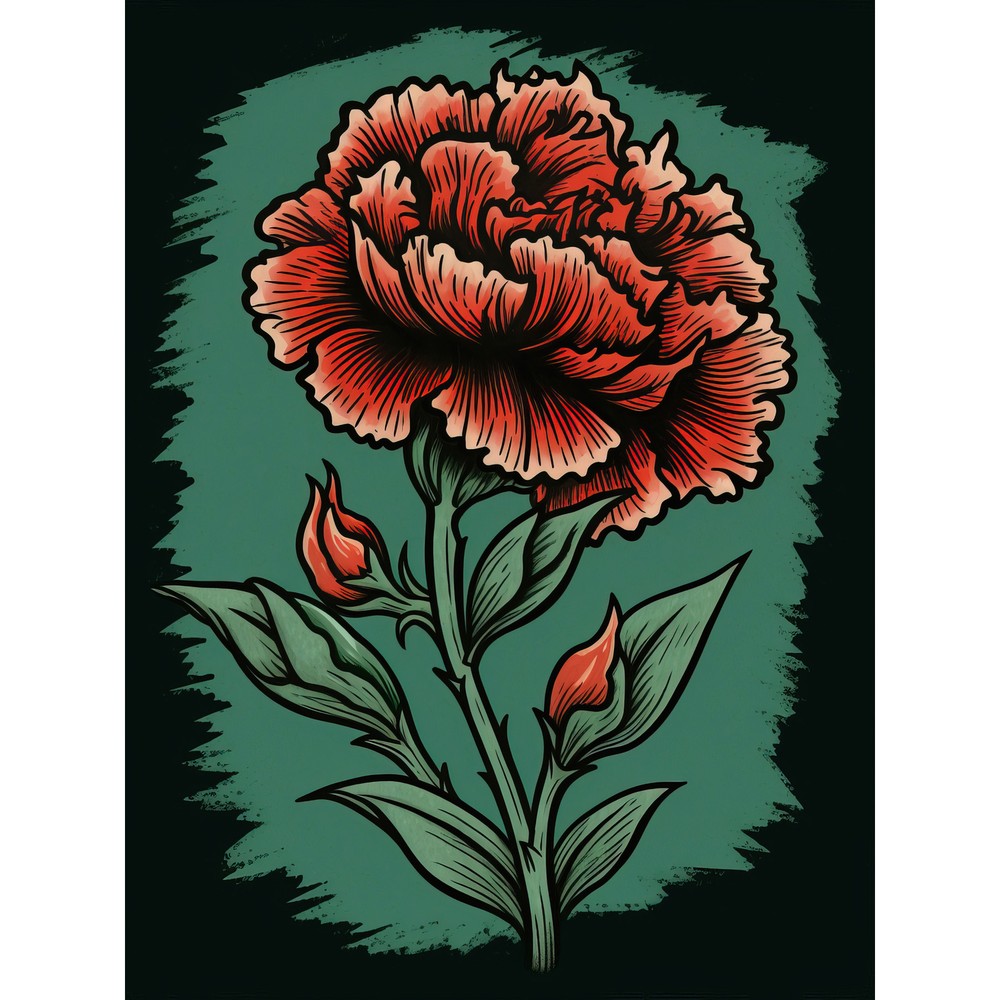 Carnation Flower Old School Tattoo Americana 50s Huge Wall Art Poster Print