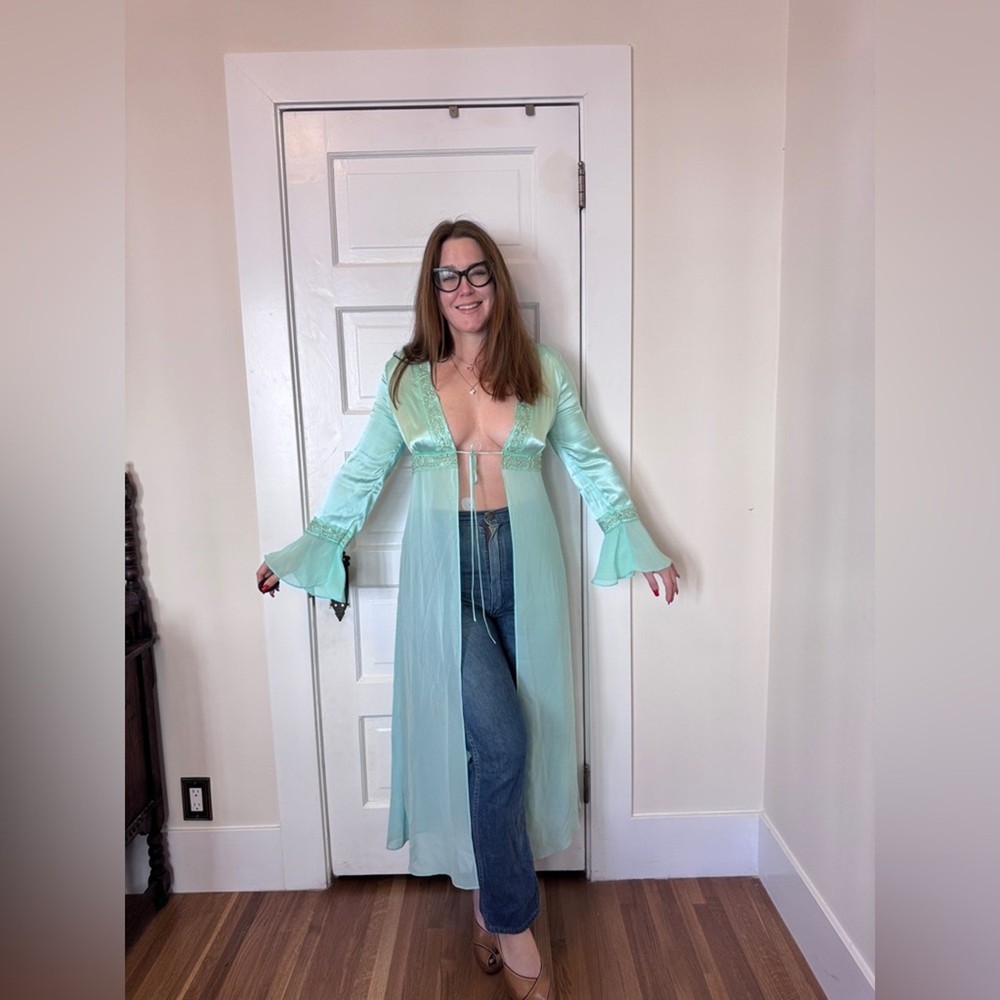 Y2K Vintage Mint Green Boho Duster