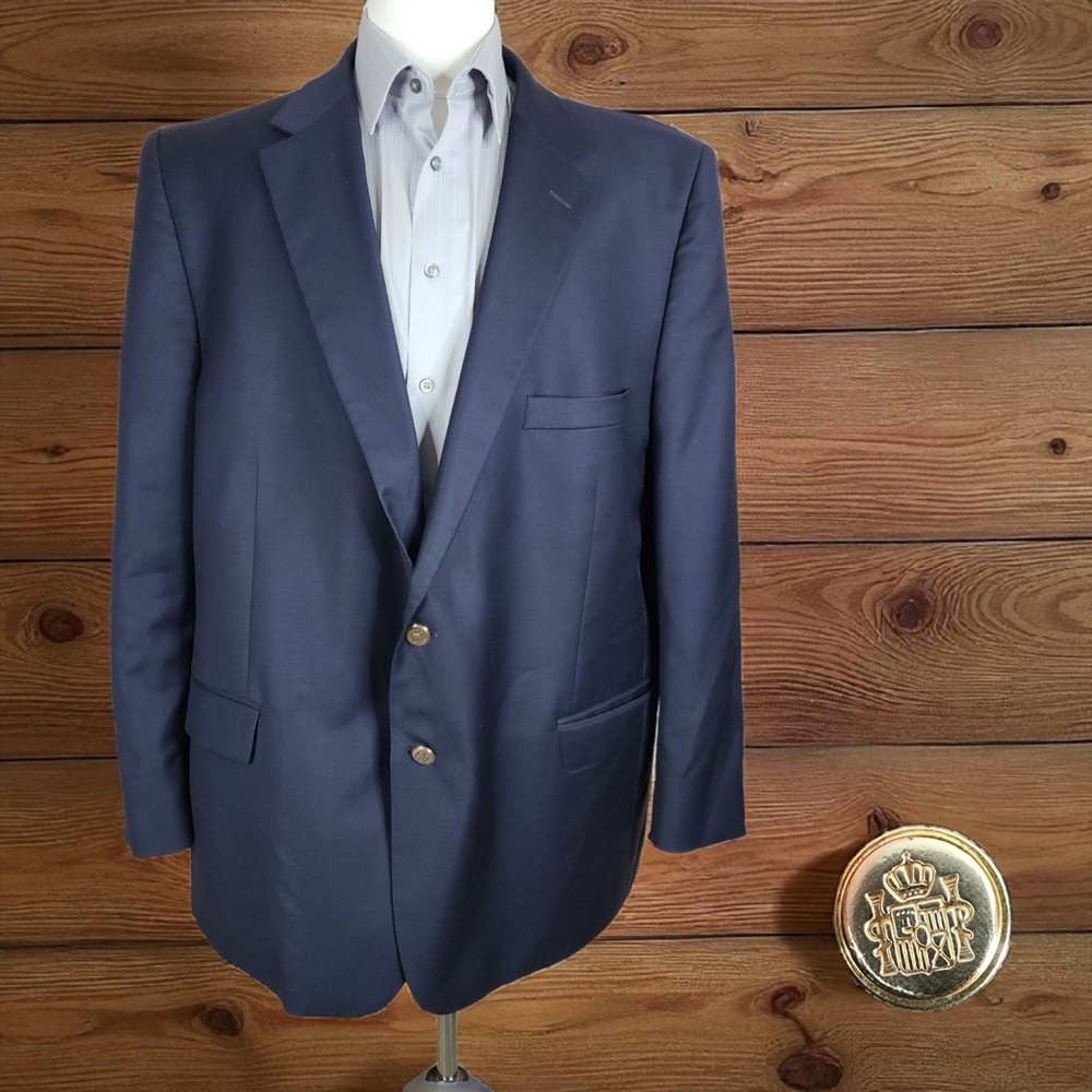 Unbranded Blazer Jacket Mens 52R Dark Navy with Gold Buttons Wool