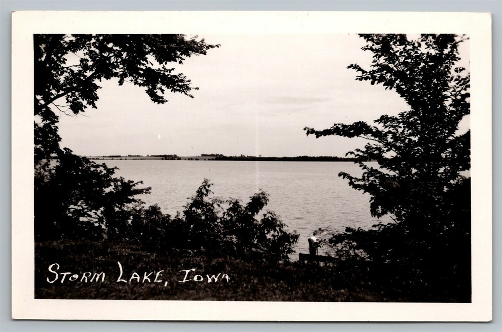 RPPC Storm Lake Iowa IA Scenic view of the Lake Real Photo Postcard Unposted